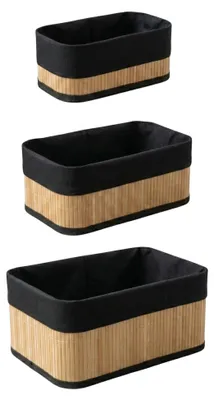 Produktbild von Set mit 3 Bambuskörben mit Stoffeinlage, 30 x 20 x 13 cm