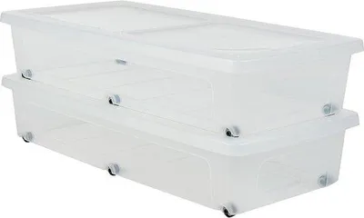Zdjęcie produktu dla Pojemniki do przechowywania pod łóżkiem 35 l – na kółkach – przezroczyste – zestaw 2 szt. – 80 x 395 x 155 cm