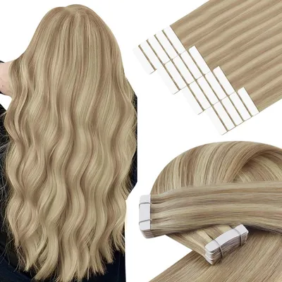 Obrázek produktu pro Pásky na prodlužování vlasů, přírodní blond barva, 40 cm, rovné, 20 kusů, 50 g, Remy