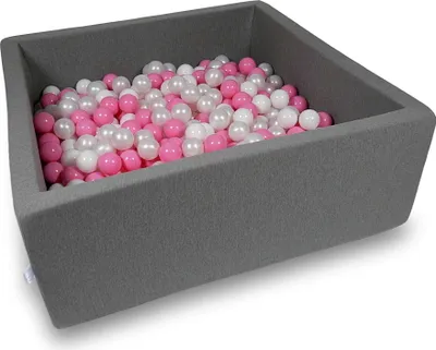 Produktbild von Bällebad 110x110x40cm grau – Mit 600 Bällen / Weiß, Perlmutt, Puderrosa