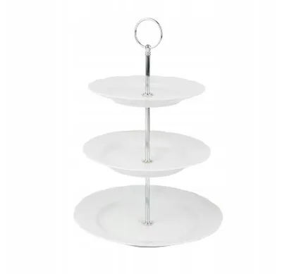 Produktbild von Chodzież Dreistöckige Etagere Irena 24 cm, Weißes Porzellan, Servierständer für Kuchen, Gebäck i Früchte, Servierplatte