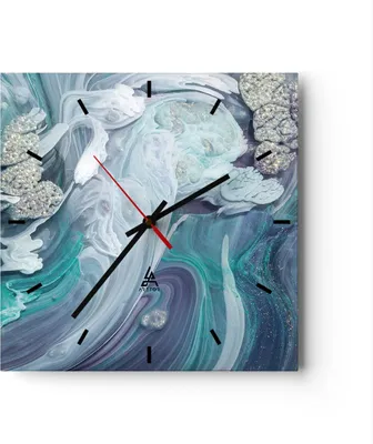 Produktbild von Wanduhr - Quadrat - Glasuhr - Abstraktion dreidimensional blau - 40x40cm - Schleichendes Uhrwerk - Lautlos - zum Aufhängen bereit - Dekoration Modern - Wanddekoration aus Glas - C3AC40x40-4726