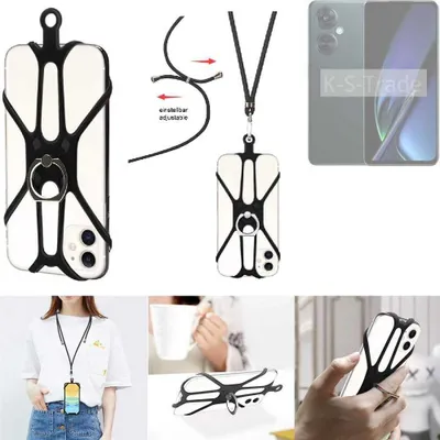 Produktbild von K-S-Trade 3in1 Handykette Handyband Handykordel Halsband Smartphone-Ring Handy-Ring kompatibel mit Oppo K11x Fingerhalterung Handyring Tischständer