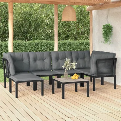 Produktbild von 7-tlg. Garten-Lounge-Set Schwarz und Grau Poly Rattan , Gartenmöbel-Sets Design 2024