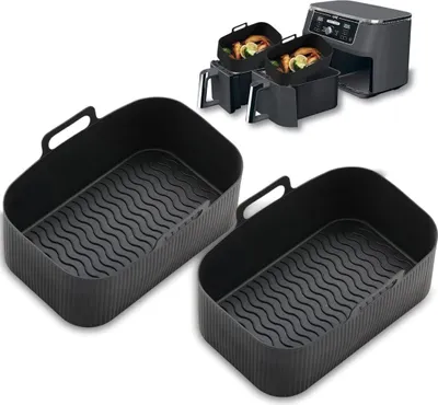 Produktbild von Silikoneinlagen für Heißluftfritteusen, 2er Pack, wiederverwendbar, antihaftbeschichtet und BPA-frei, hitzebeständig, rechteckiger Silikonkorb für Heißluftfritteusen, 8QT, schwarz