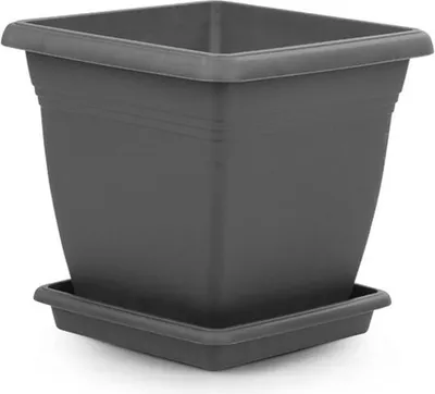 Image de Pot de fleurs carré haut 40 x 36 cm avec bac de récupération d'eau - Anthracite - Résistant aux UV et au gel