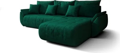 A green sectional sofa is shown against a white background.