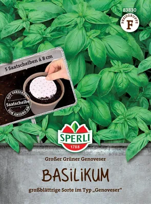 Produktbild von SPERLI Basilikumsamen Großer Grüner Genoveser Ocimum basilicum 5 Saatscheiben