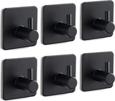 Produktbild von Handtuchhalter ohne Bohren - selbstklebende Haken - Set von 6 - schwarz