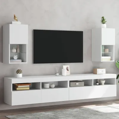 Image de Maison Exclusive - Meubles TV avec éclairage LED 2 pièces Blanc 30,5x30x60 cm