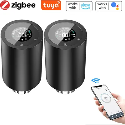 Produktbild von 2X Smart Heizkörperthermostate Thermostatventil Heizkoerperventil APP-Steuerung Kompatibel mit Alexa Google Assistant Kindersicherung Thermostat Heizung LED-Anzeige,Schwarz
