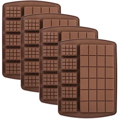 Image de Moules en silicone pour chocolat, lot de 4, avec 6 cavités, couleur marron