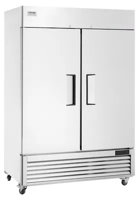 Obrázek produktu pro Komerční mraznička VEVOR 1100 l, mraznička se 2 dveřmi, mraznička z nerezové oceli s automatickým odmrazováním, 6 nastavitelnými policemi, regulací teploty od -25 do -15 °C a 4 kolečky