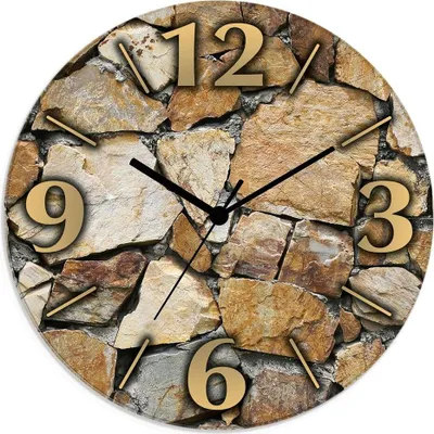 Produktbild von ARTland Glas Wanduhr Quarzuhr - schwarzer Zeiger Braune Steinwand Größe: 30x30 cm