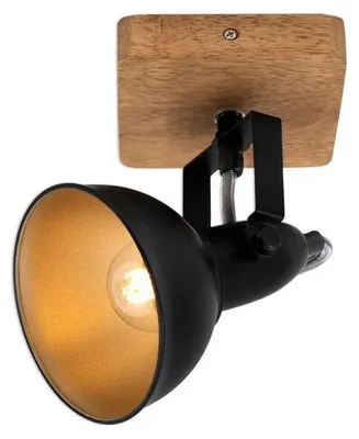 Image de Spot mural vintage BRILONER LEUCHTEN BARNIM, 25 W, IP20, noir, métal-bois, excl. 1x E14, 11 x 11 x 15,7 cm