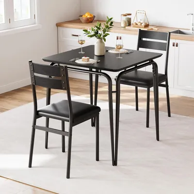 Obrázek produktu pro Essgruppe Kuchyň – jídelní set pro 3 osoby, skládající se ze stolu a dvou polstrovaných židlí – industriální styl – úsporný design – kovová konstrukce – černá barva