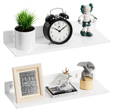 Image de Étagère murale blanche, 30 cm, sans perçage, lot de 2, étagère métallique suspendue moderne, étagère murale pour salle de bains, étagère murale décorative autocollante pour salon, chambre à coucher, salle à manger, bureau