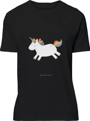 Produktbild von Mr. & Mrs. Panda T-Shirt Einhorn Happy - Schwarz - Geschenk, Freude, glücklich, Einhörner, Spaß, Unicorn, Oversize Shirt, Tshirt, Lustiges