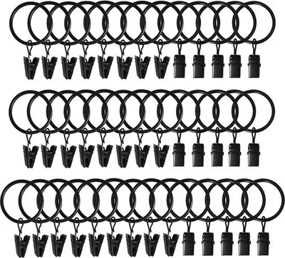 Produktbild von Famanu Gardinenringe 40 Stück - Schwarz, Metall mit Clips