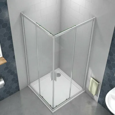 Produktbild von 100X100X185cm Duschkabine Duschabtrennung Eckeinstieg Echtglas Schiebetür Dusche Duschwand