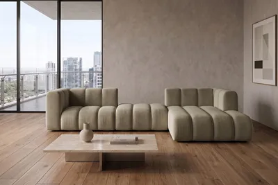Produktbild von Kaiser Möbel Modulares Ecksofa in L-Form, Velvet-Stoff Riviera, Beige, Rechts, GRAND 319 cm, KI-generiertes Bild