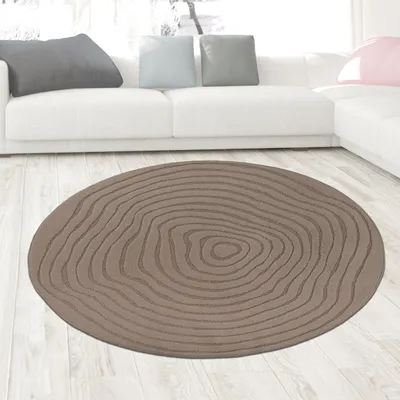 Immagine prodotto di Tappeto rotondo marrone con struttura a onde, moderno e di facile manutenzione Dimensioni - 120 cm rotondo