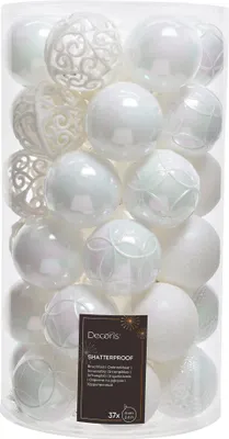 Immagine prodotto di Ornamenti natalizi in plastica 6cm set di 37 - bianco cangiante