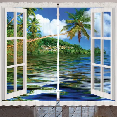 Produktbild von ARANDE Tropisch Gardine, Pastellfarbig Komposition mit Seetier und Blühender Vintage Style Blumen, 280 x 175 cm, Grün und Blau Meer