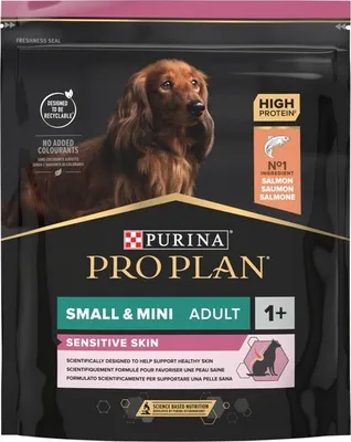 Productafbeelding van Purina Small & Mini Adult, gevoelige huid, volwassen dier, kleine rassen (5-10 kilogram), zalm, 700 gram
