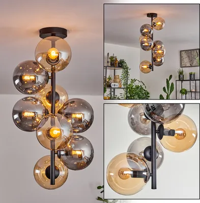 Produktbild von Fossobiubo Deckenlampe aus Metall/Glas in Schwarz/Rauchfarben/Bernsteinfarben