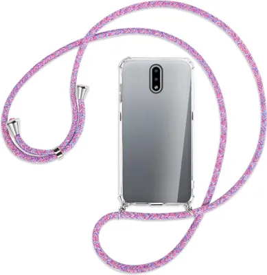 Produktbild von Handykette Backcover-Schutzhülle mit Band (Metall silberfarben) für Nokia 2.3 - lila/rosa/blau