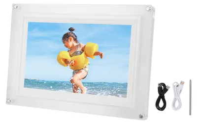 Imagen del producto de Marco de fotos digital de 10,1 pulgadas, con pantalla de acrílico, conexión USB 2.0, reproductor electrónico de fotos, vídeos y música, con luz LED y 8 GB de almacenamiento, ideal para decoración de hogares y escritorios