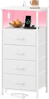 Produktbild von Somdot Kommode mit Schubladen, Komodenschrank mit Ladefunktion, LED, Steckdose (1USB, 1Type-C), Schubladenschrank für Schlafzimmer Wohnzimmer Flur