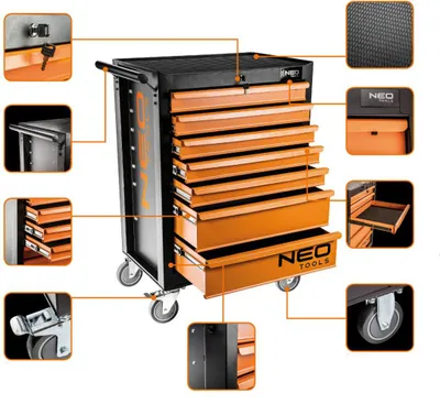 Produktbild von NEO tools 84-221+G, Stahl, Schwarz, Orange, 3 Schublade(n), 3 Schublade(n), 280 kg, 2 Rad/Räder