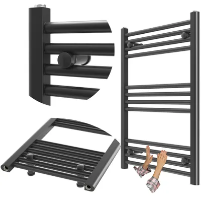 Zdjęcie produktu dla Granitan – grzejnik łazienkowy – suszarka do ręczników – 60 x 80 cm – czarny – podgrzewacz do ręczników – BRENO