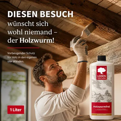 Produktbild von LEINOS Holzwurmfrei 1 l – Holzverfestigung gegen Holzwurm, für Holz innen, KI-generiertes Bild