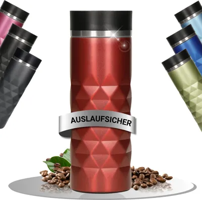 Produktbild von Glitzernder Thermobecher "Diamond" in Schwarz, Blau, Grün, Rot, Pink, Grau/Silber und Hellblau - Doppelwandig und stylisch für heiße und kalte Getränke. Entdecken Sie Qualität und Glanz! rot