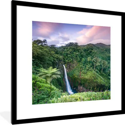 Produktbild von MuchoWow® Gerahmtes Poster Wasserfall - Sonnenuntergang - Dschungel 40x40 cm - Poster mit Schwarzem Bilderrahmen Wandposter Rahmen Foto Bilder - Poster - Plakat im Rahmen
