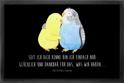 Produktbild von Mr. & Mrs. Panda fußmatte Wellensittich Liebe 50 x 75 cm - Schwarz - Geschenk, Ehe, Dankbar, Freundin, Schmutzmatte, Fußabtreter, Kuscheln, Schmutzfangmatte, Verknallt