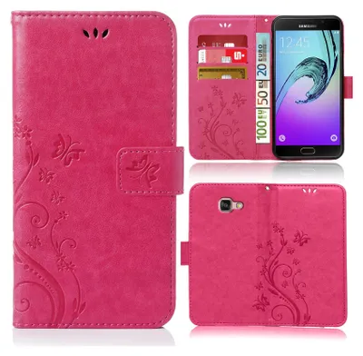 Produktbild von Handy Tasche für Samsung Galaxy A3 2016 Schutz Hülle Handyhülle mit Blumenmuster Klapp Hülle mit Standfunktion und Kartenfächer Farbe: Pink