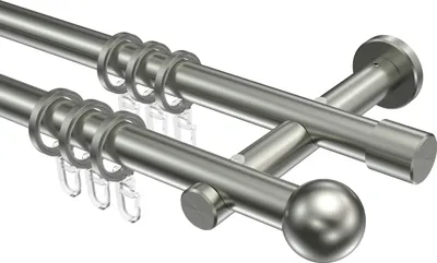 Produktbild von Interdeco Gardinenstange / Vorhangstange Edelstahl, Typ Trend Luino (Kugel), 20 mm Ø 2-läufig, 100 cm