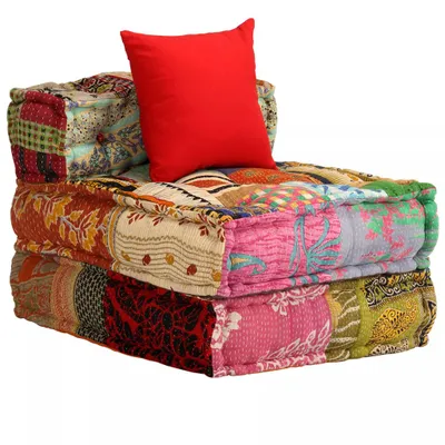 Produktbild von vidaXL 3-Sitzer Modularer Pouf Patchwork Stoff