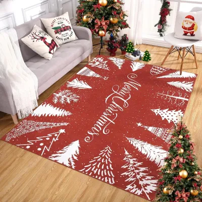 Obrázek produktu pro Vánoční běhoun – koberec – lze prát – protiskluzová gumová spodní strana – 100 % polyester – červený – 60 × 180 cm