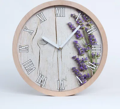 Produktbild von Holzuhr 30fi cm wanduhr - weiße Spitzen - Lavendel auf Holz