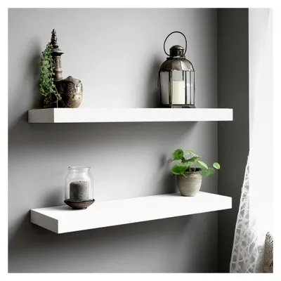 Produktbild von Wandregal Weiß 60 cm, 2er-Set Schweberegale für Wohnzimmer, Küche, Flur, Schlafzimmer und Badezimmer