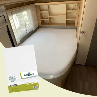 Produktbild von Dexitex Spannbettlaken für Französisches Bett im Wohnmobil, 1 Stück, Weiß, Rechte Ecke, , für Wohnwagen und Wohnmobile