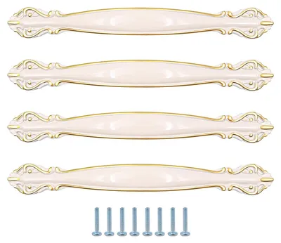 4 Möbelgriffe, Lochabstand 96 mm, weiß, Kupferoptik