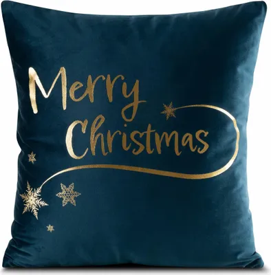 Obrázok produktu pre Vianočná obliečka na vankúš 45x45 Joy 2 tmavomodrá zlatá Merry Christmas PŚ 23 Eurofirany