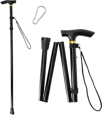 Obrázok produktu pre Holeň na chôdzu, skladacia - Teleskopická holeň, skladacia - Bezpečná mobilita - 5-stupňové nastavenie - 83-93 cm - Čierna