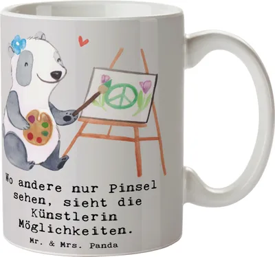 Produktbild von Mr. & Mrs. Panda Becher Künstlerin Visionen - Grau Pastell - Geschenk, angewandte Kunst, Kunstschaffende, Berufe, Kunstwerke, Berufsalltag, haferl, Kaffeebecher, Tasse